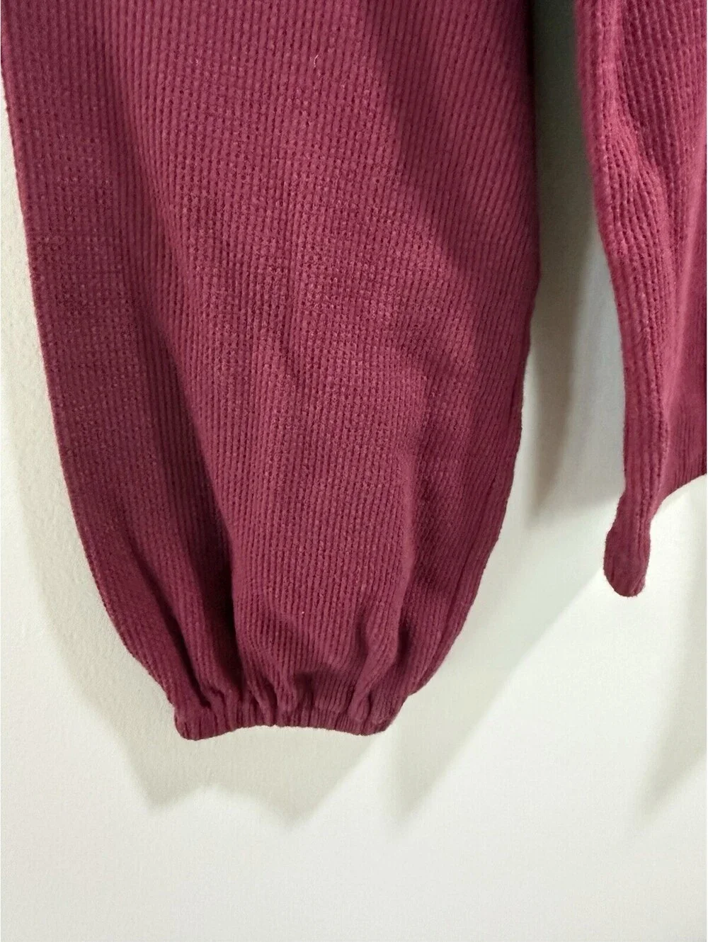 MICHAEL Michael Kors Burgundy Solid Knit Round Neck Balloon Sleeve Tie Hem M
